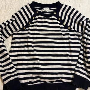 Crown & Ivy Navy and White Striped Top with Button Details